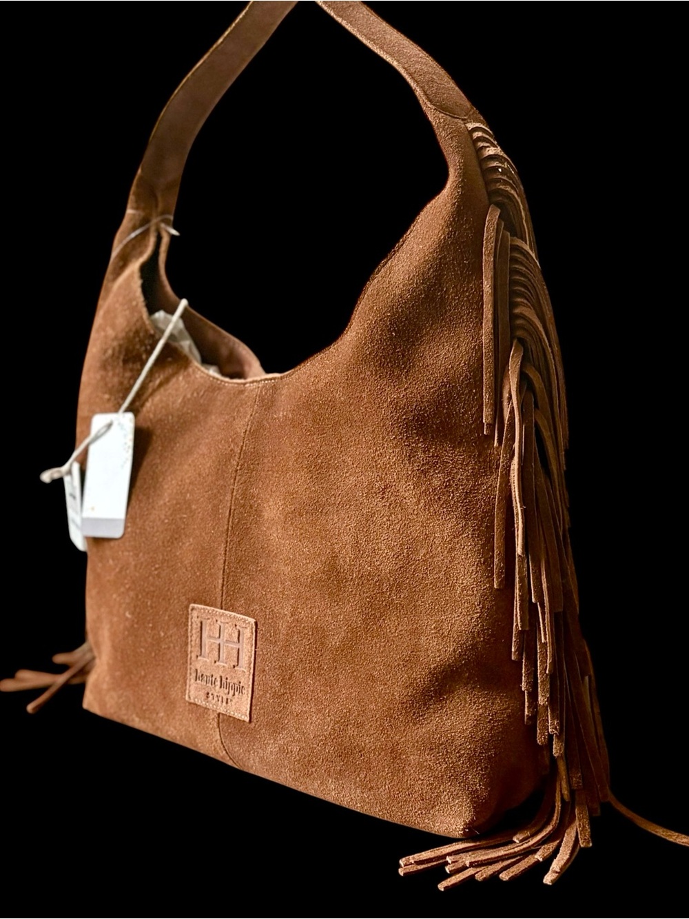 NWT Haute Hippie Suede Fringe Hobo Shoulder Bag Cognac Brown Boho Western Y2K - Picture 5 of 16